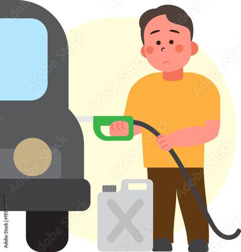 Cartoon characters of people in situations Gas shortage. 