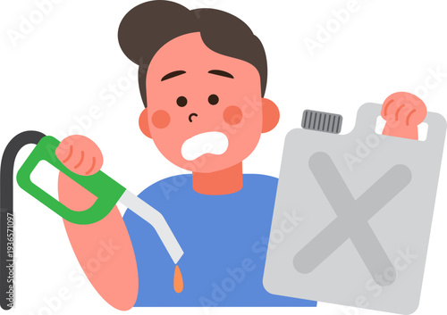 Cartoon characters of people in situations Gas shortage. 