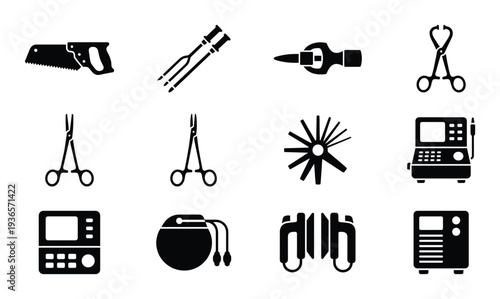 Surgery instruments set vector illustration isolated on transparent background for medical clinic and hospital