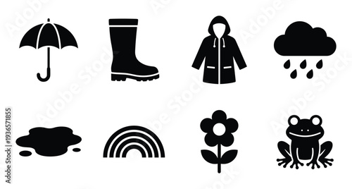 Weather forecast elements that are designed for spring time in nature and include a frog