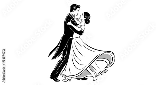 Elegant Couple Dancing Ballroom Waltz