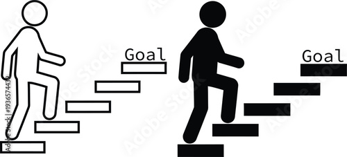 Two figures climbing steps to reach goals