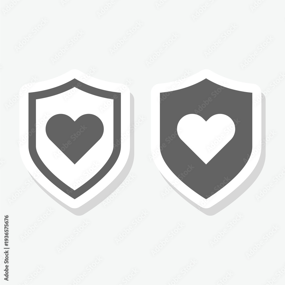 Fototapeta premium Heart shield sticker isolated on gray background