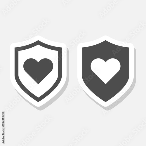 Heart shield sticker isolated on gray background