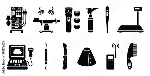 Medical equipment for examination and surgery in black color for healthcare or hospital use