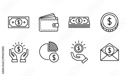 Financial icons set including money wallet coins and investment concepts
