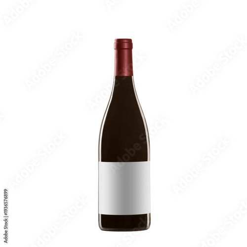 red wine bottle with blank label isolated on white background.