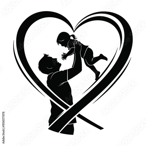 Father's day heartwarming moment dad lifting child in heart shape silhouette