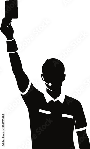 Soccer referee silhouette showing red card, decision of expulsion during match