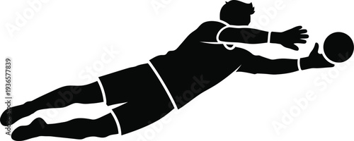 Goalkeeper diving to catch ball soccer sports action goalie silhouette