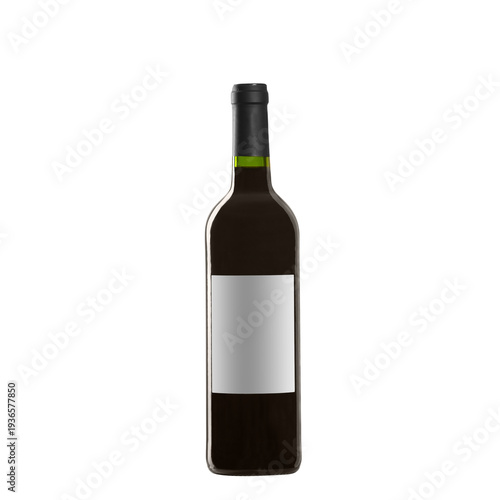 red wine bottle with blank label isolated on white background.
