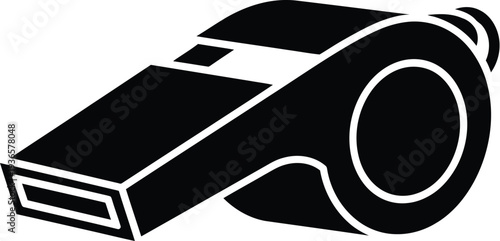 Black whistle icon silhouette on transparent background representing referee equipment and coach signaling tool for sports