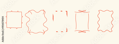 Collection of five hand drawn orange line frames with unique wavy and jagged edges on a light cream background for creative