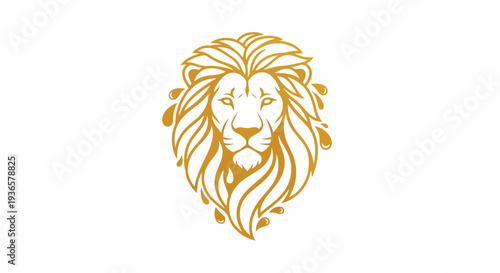 Elegant golden lion head logo design with flowing mane