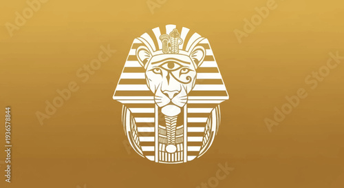 Majestic Egyptian sphinx head in golden tones with royal headdress