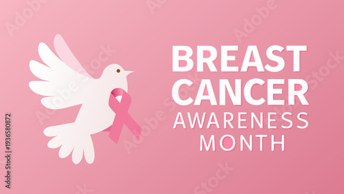 A white dove and pink ribbon promote breast cancer awareness month