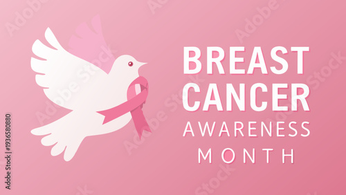 A white dove carrying a pink ribbon for breast cancer awareness month
