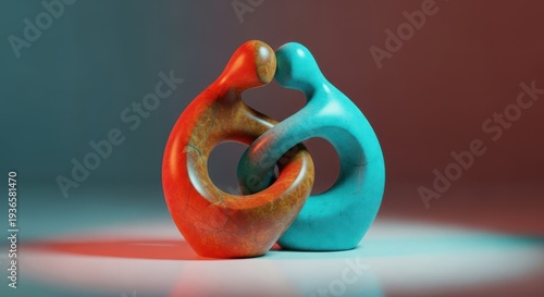 Two perfectly matching abstract stone sculptures resting on a tranquil surface, symbolizing destined companionship and eternal love, relationship, emotional, alignment