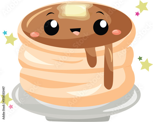 smiling happy pancake character flat style