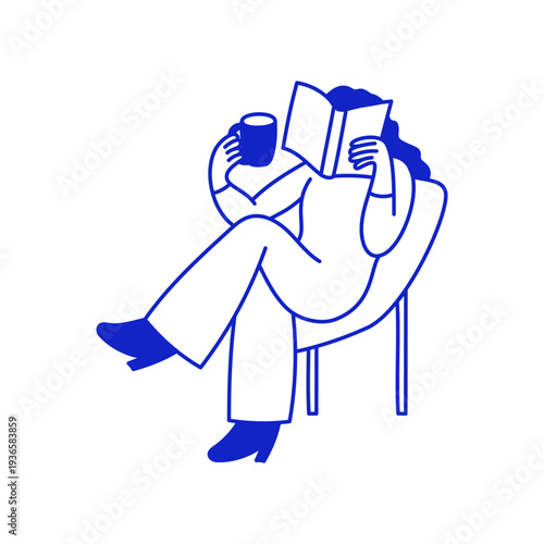 Vector logo design template and graphic element, doodle, sketchy character and mascot, girl reading book club, mental health therapy and self care concept