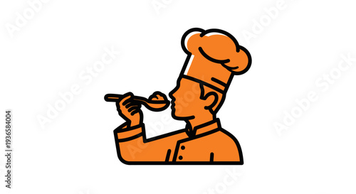 Chef tasting food with spoon.