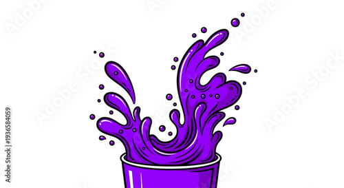 Purple liquid splashing out cup.