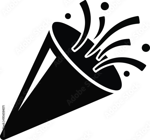 Black party horn with confetti and dots on a vector illustration