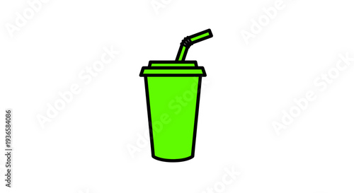 Green plastic cup with straw.