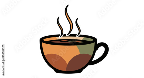 Steaming hot coffee cup with handle.