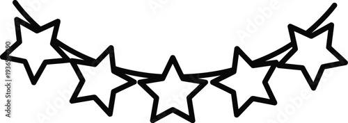 Black star garland on for decorative or festive designs and layouts vector illustration