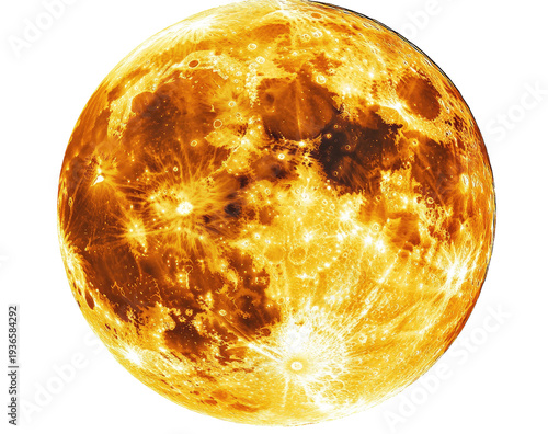 Fiery orange planet, textured surface, dark patches