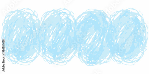 A series of four light blue scribbled cloud like shapes