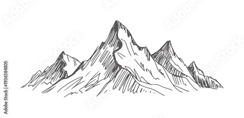 Black and white line of a jagged mountain range peaks