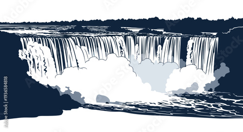 Powerful Waterfall Cascade with Mist and White Water