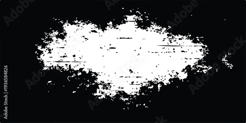 Abstract black ink splat illustration featuring a dirty grunge texture and splatter pattern on a liquid spray paint background with a decorative silhouette frame and border design