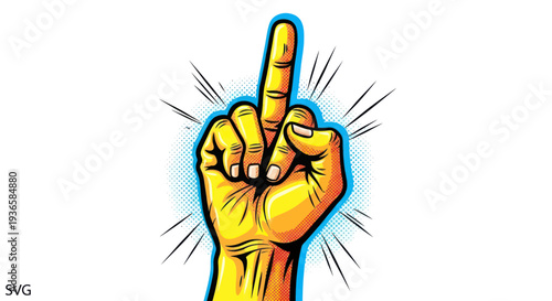 Aggressive Hand Gesture: Middle Finger Up, Pop Art Style