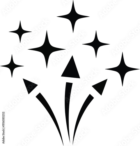 Black and white illustration of fireworks with sparks and stars vector illustration