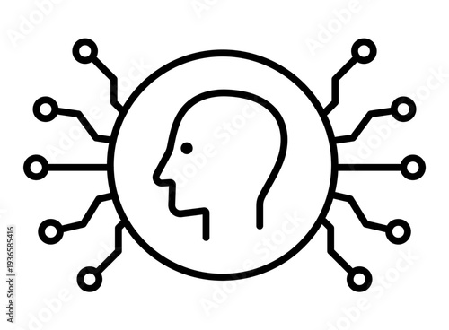 Connected Mind Icon. Human Head with Network Lines, AI and Digital Connection