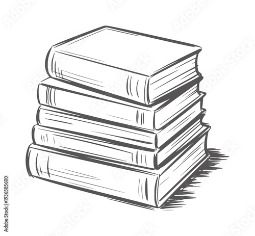 Black and white of a stack of five hardcover books monochrome