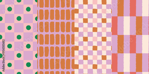 Vector seamless pattern with abstract hand-drawn imperfect rough edges, quirky whimsical doodle style and geometric shapes, bright dopamine decor backgrounds and wallpapers