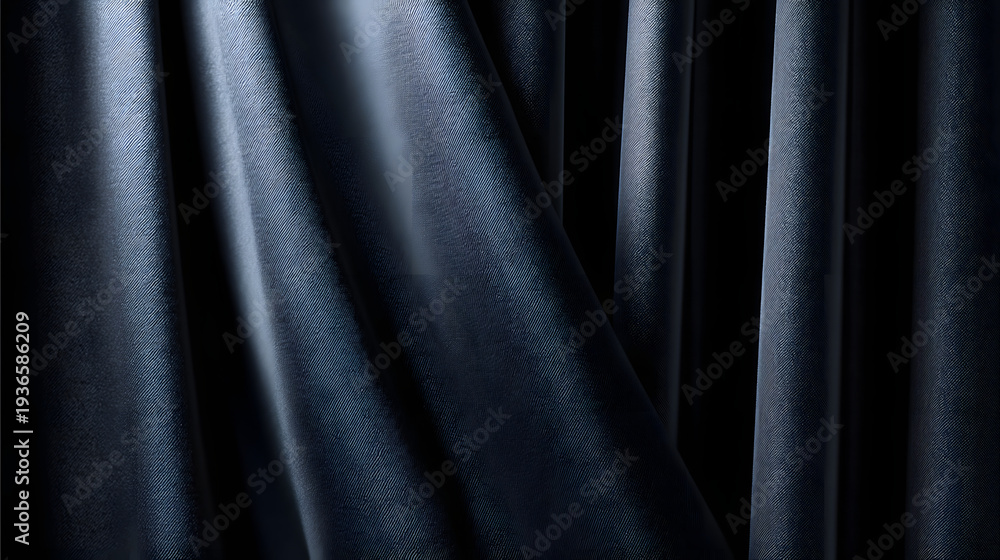Obraz premium Blackout curtain fabric layered close up navy blue texture soft drape elegant lightproof folds