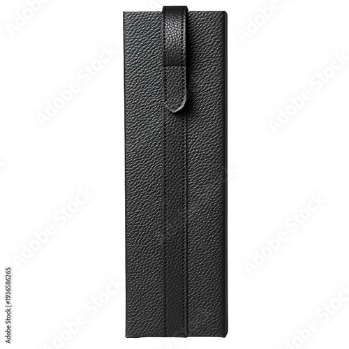 Tall, black, leather-textured box with strap detail