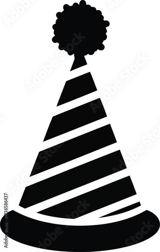 Black silhouette of a party hat with a pom pom on top vector illustration