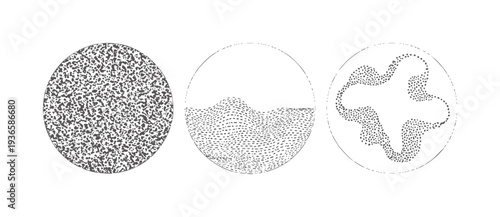 Three circles with abstract dot patterns and textures dots