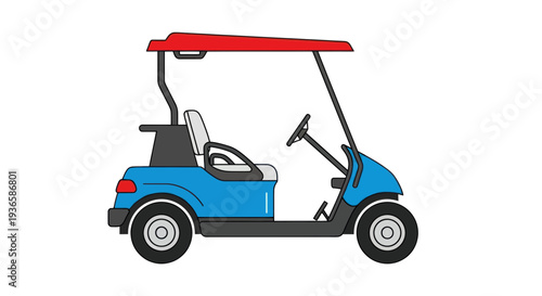 Blue golf cart with red canopy, vector illustration