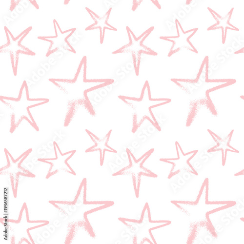 Template cosmetic label design with seamless stars pattern — vector hand drawn spray effect. Star background for childish banner, dreamlike design, childlike wrapping and branding