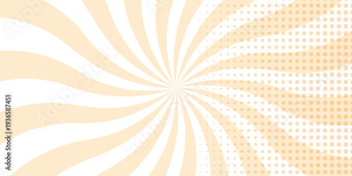 Radial motion lines forming a dramatic action burst. Vector sunray stripe background. Light sunburst glowing background. Retro comic gradient background pixelated dotted texture overlay. 