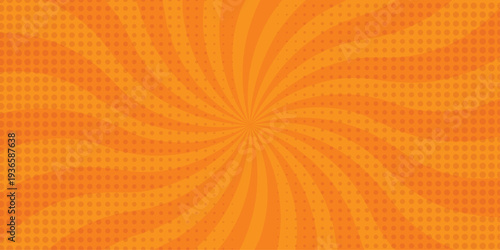 Radial motion lines forming a dramatic action burst. Vector sunray stripe background. Light sunburst glowing background. Retro comic gradient background pixelated dotted texture overlay. 