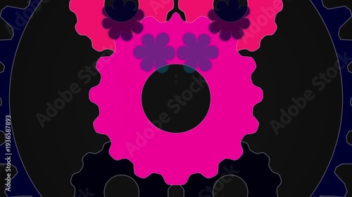 Pink Gear Rotation Animation with Black Background.