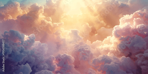 A dramatic sunset ignites fire in the clouds across a beautiful summer sky, creating a bright and abstract nature cloudscape within the dark atmosphere